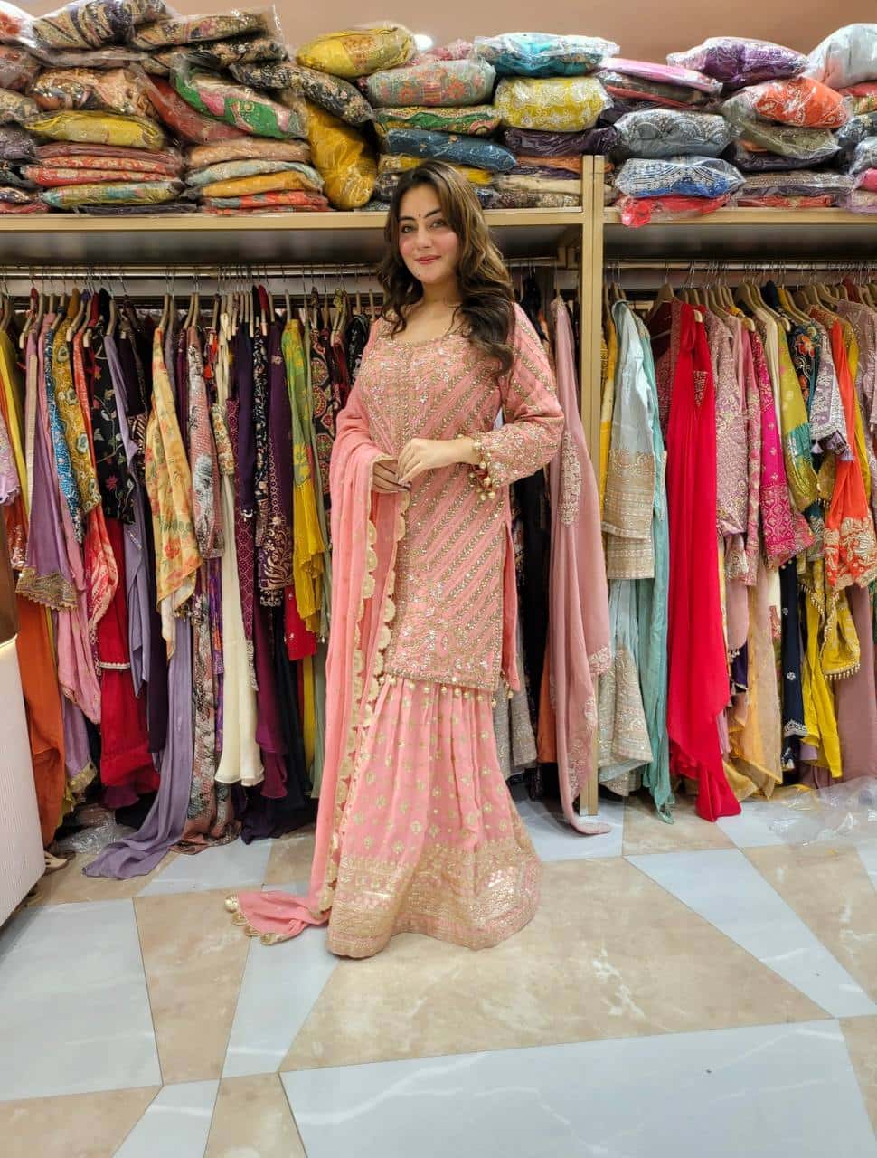 New Designer Party Wear Look – Top, sharara & Dupatta with Heavy Embroidery Work