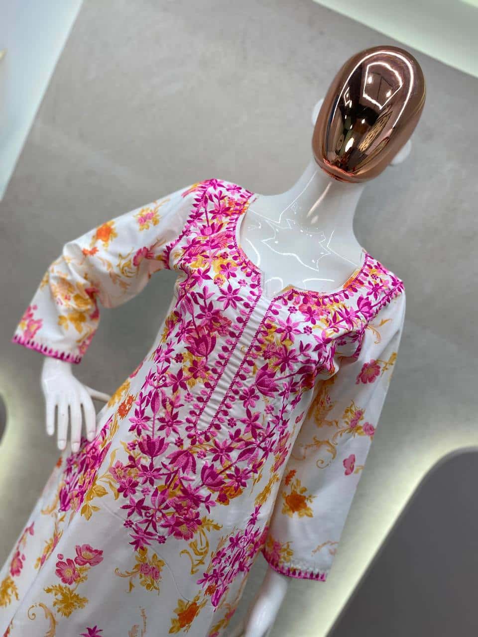 Thread and hand embroidered rayon kurta with palazzo sets