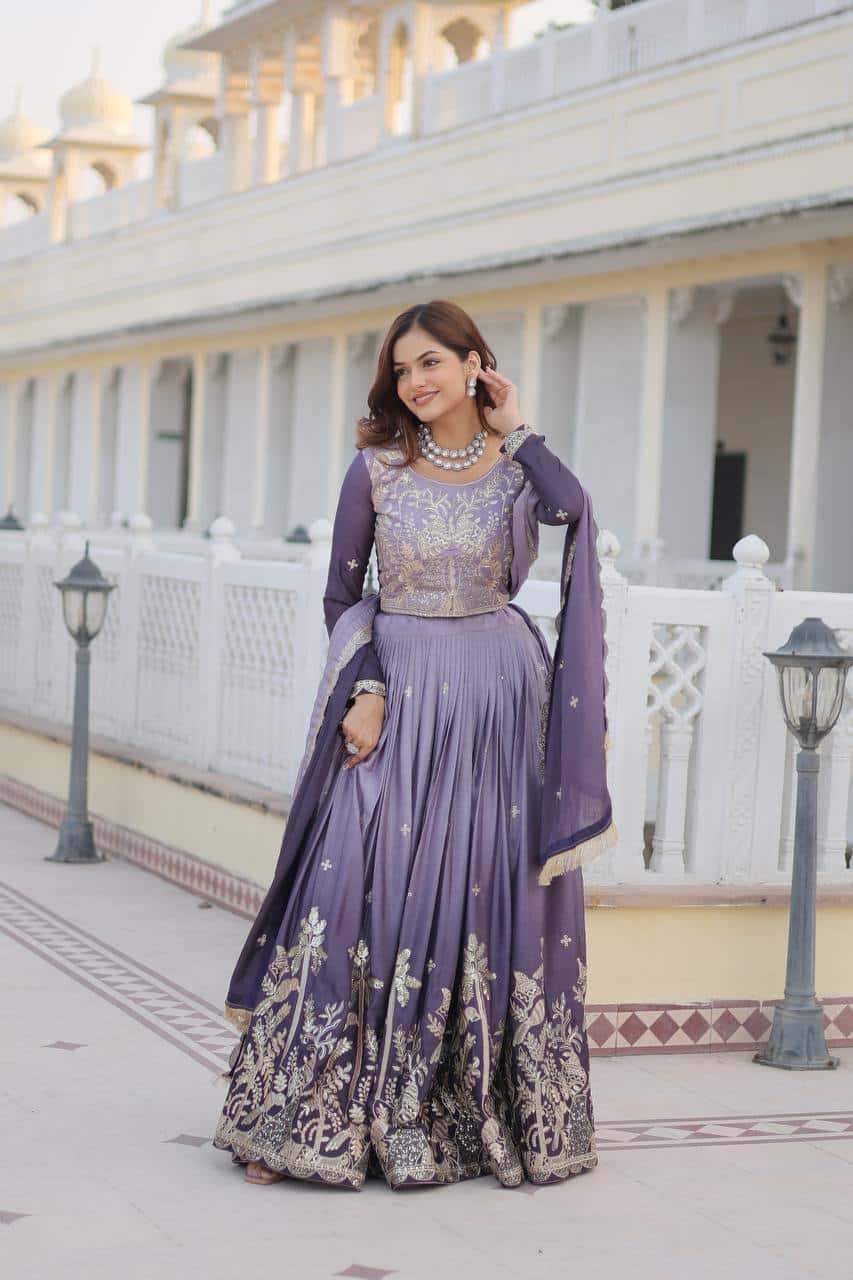 Women's designer Chinnon silk handwork choli lehenga with dupatta sets