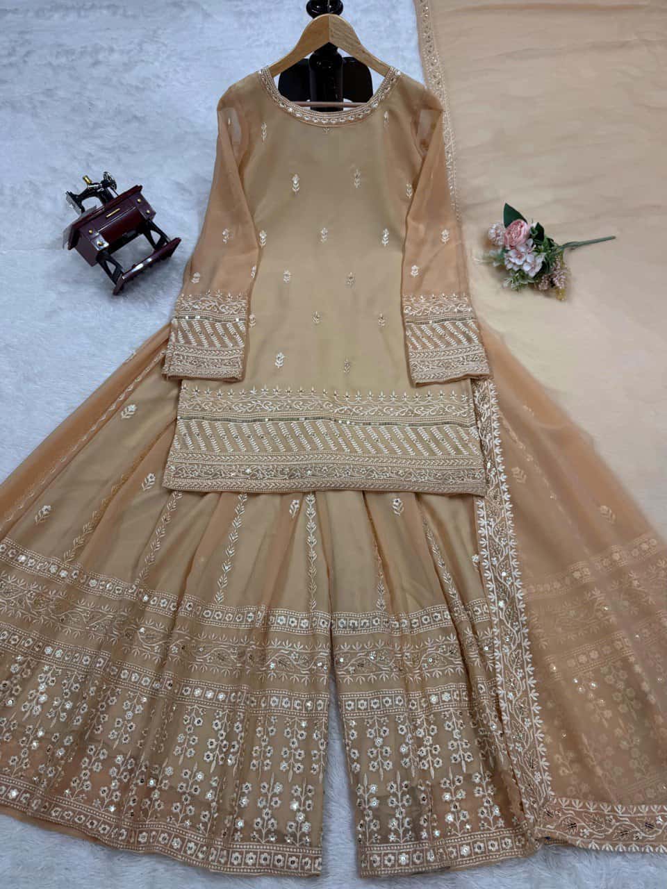 Faux georgette kurta palazzo with dupatta sets
