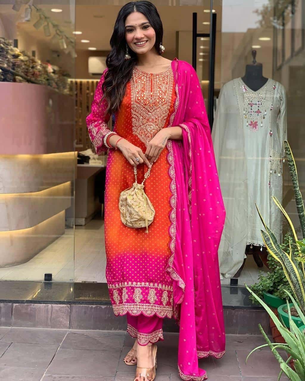Bandhani print 3 pc suit set,Plus size is also available