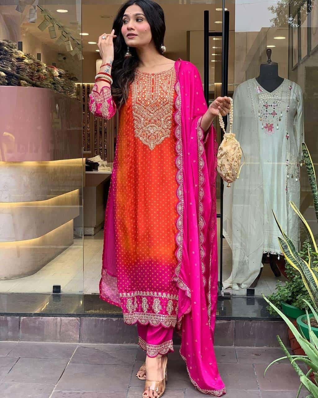 Bandhani print 3 pc suit set,Plus size is also available