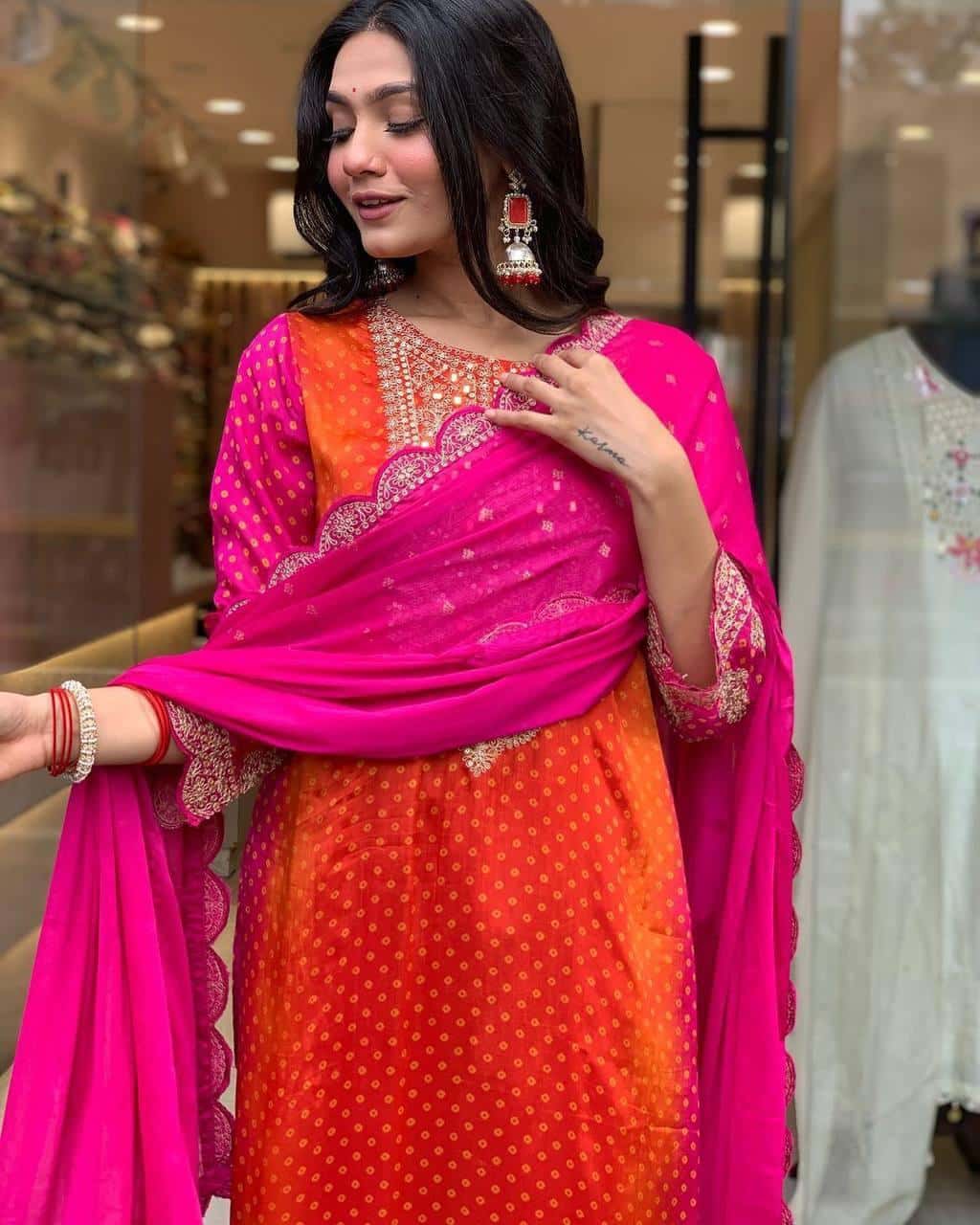 Bandhani print 3 pc suit set,Plus size is also available