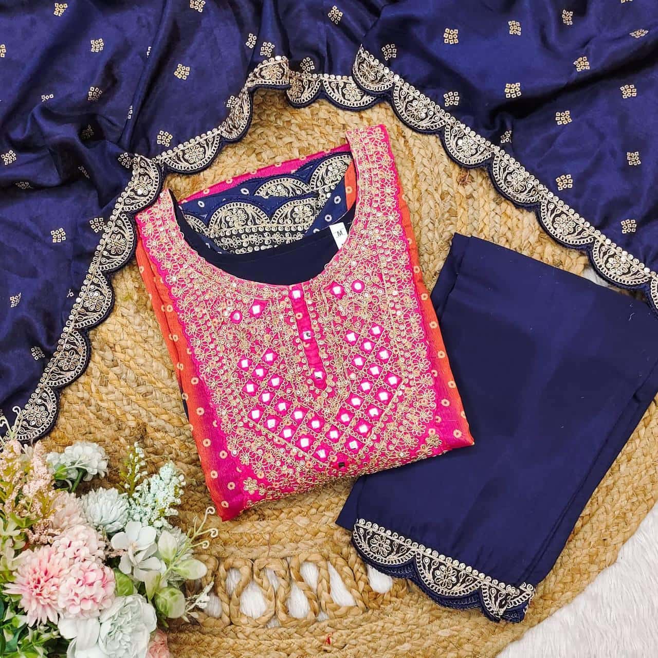 Bandhani print 3 pc suit set,Plus size is also available