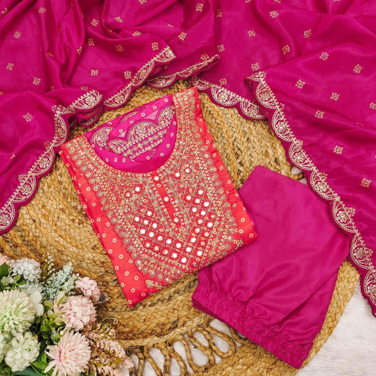 Bandhani print 3 pc suit set,Plus size is also available