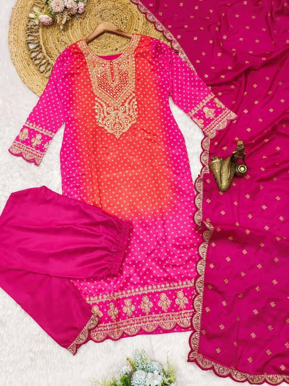Bandhani print 3 pc suit set,Plus size is also available