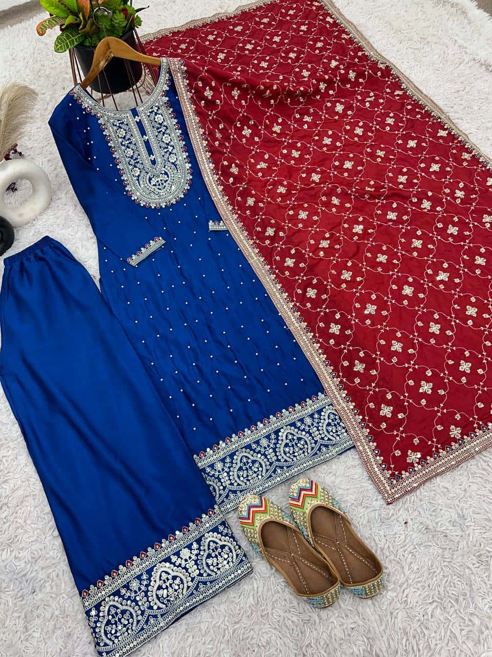 Pure heavy chinnon silk kurta palazzo suit sets