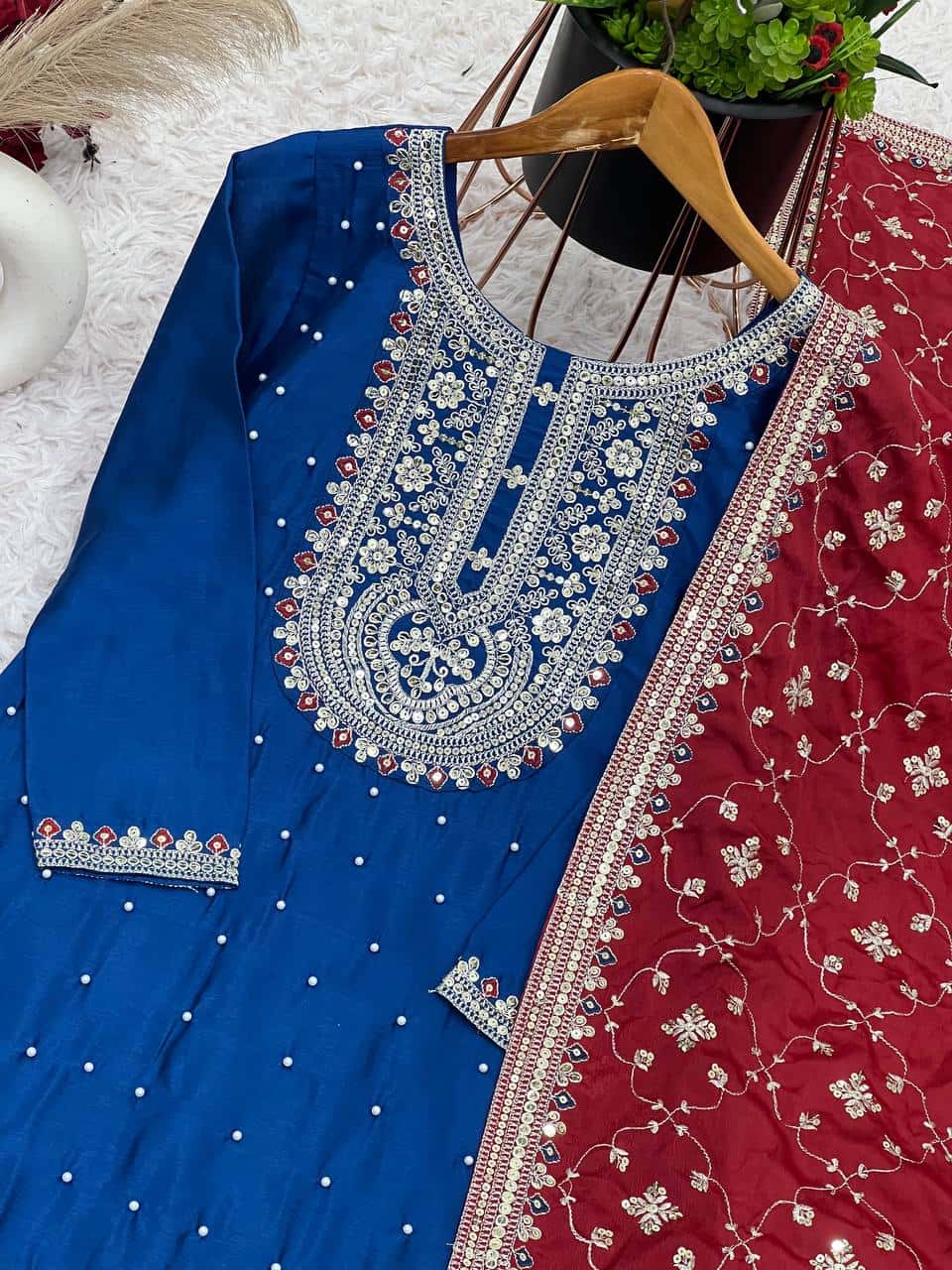 Pure heavy chinnon silk kurta palazzo suit sets