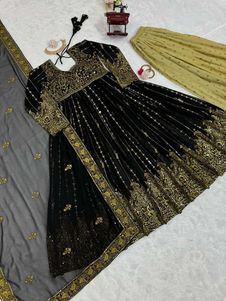 Heavy wedding wear faux georgette gown palazzo with net dupatta sets