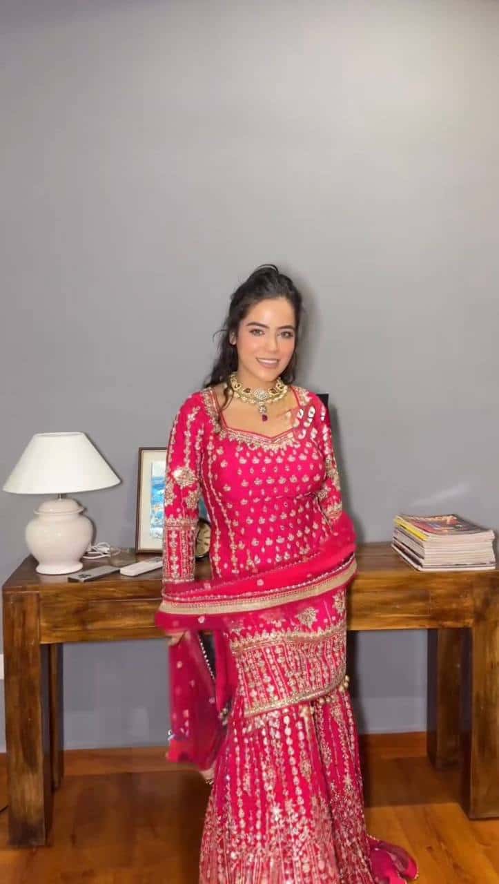 wedding special Heavy sequence work georgette kurta sharara with dupatta sets