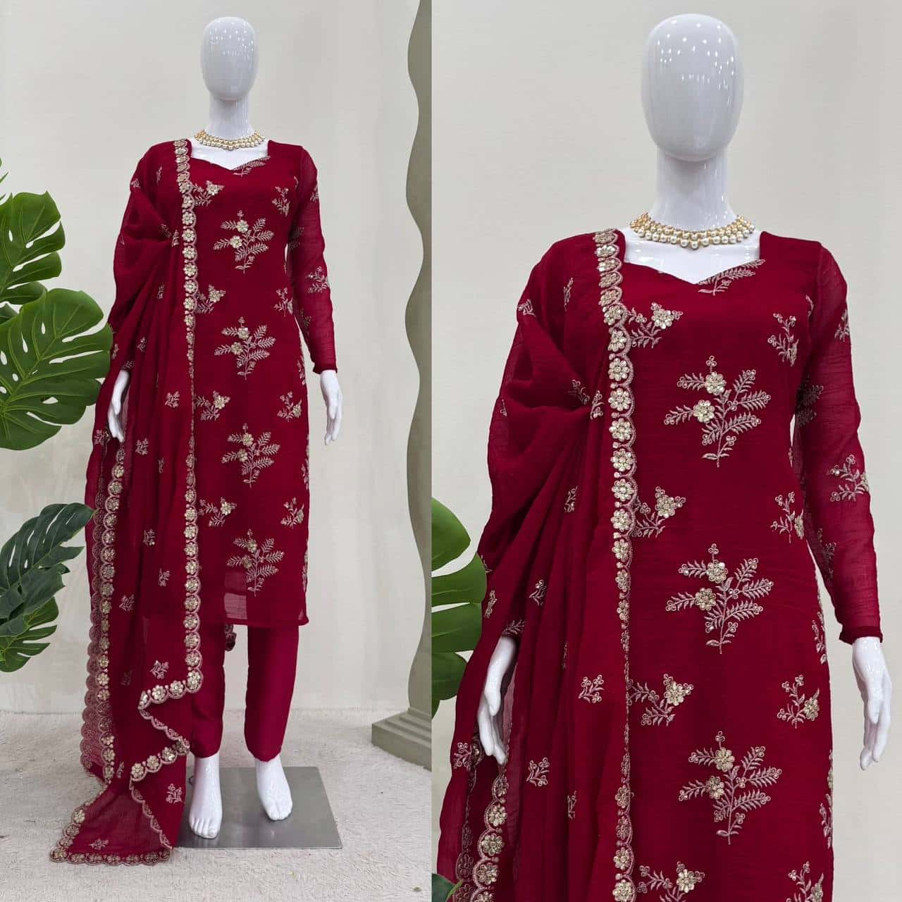 Women's designer Crunchy Silk thread and handwork kurta sets