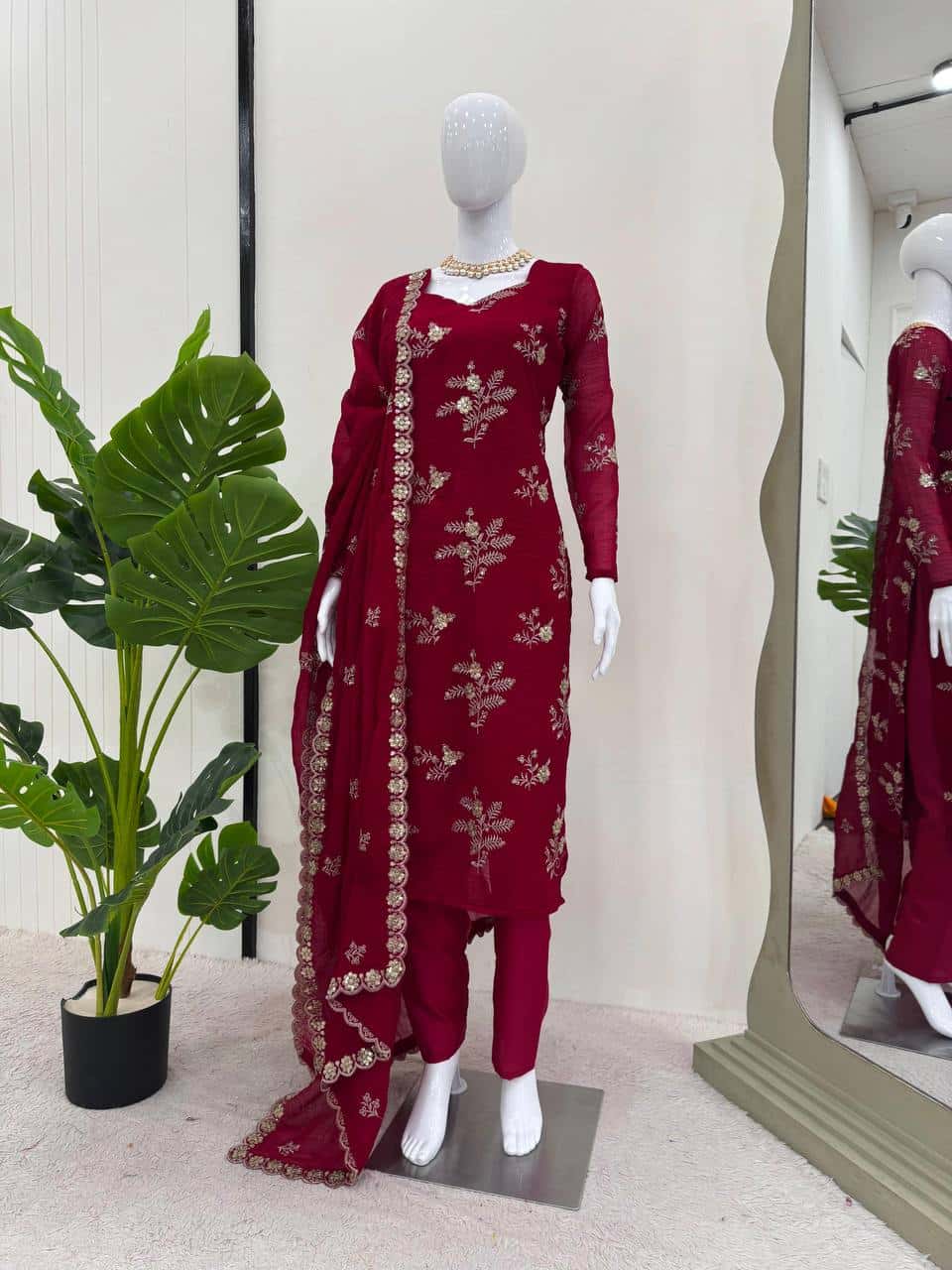 Women's designer Crunchy Silk thread and handwork kurta sets