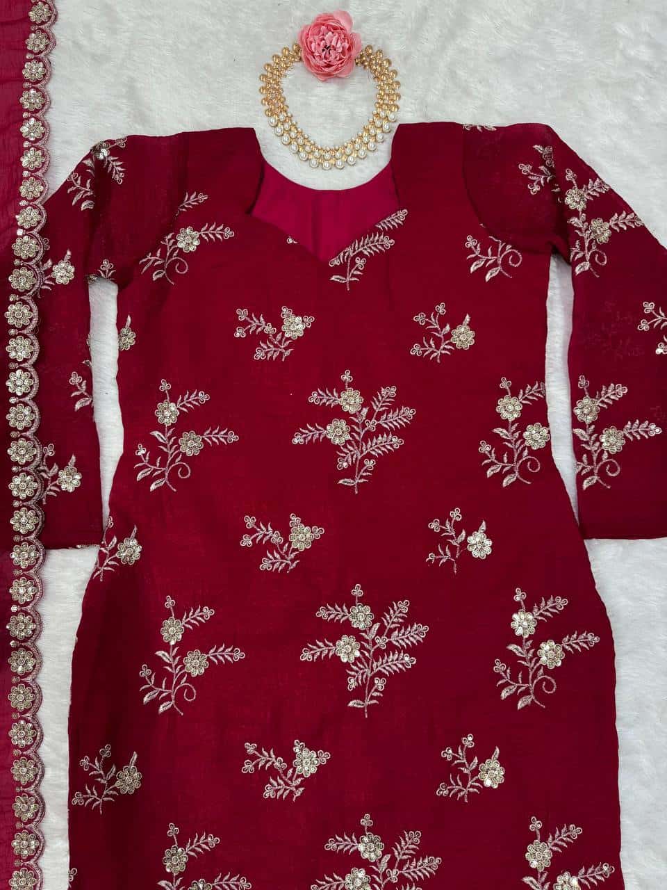Women's designer Crunchy Silk thread and handwork kurta sets