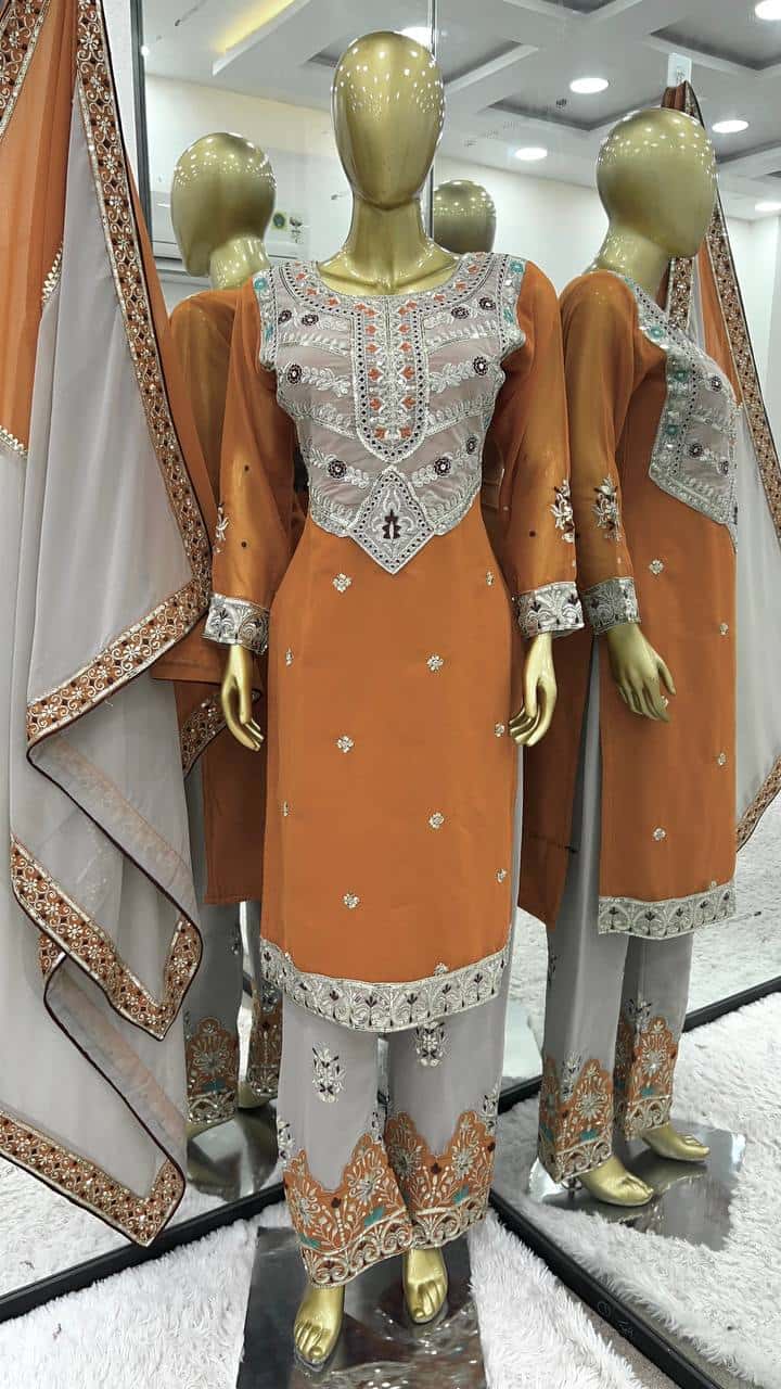 Faux georgette straight kurta salwar suit sets