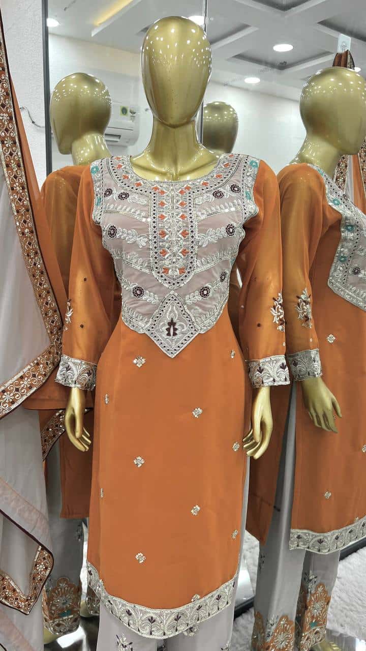 Faux georgette straight kurta salwar suit sets