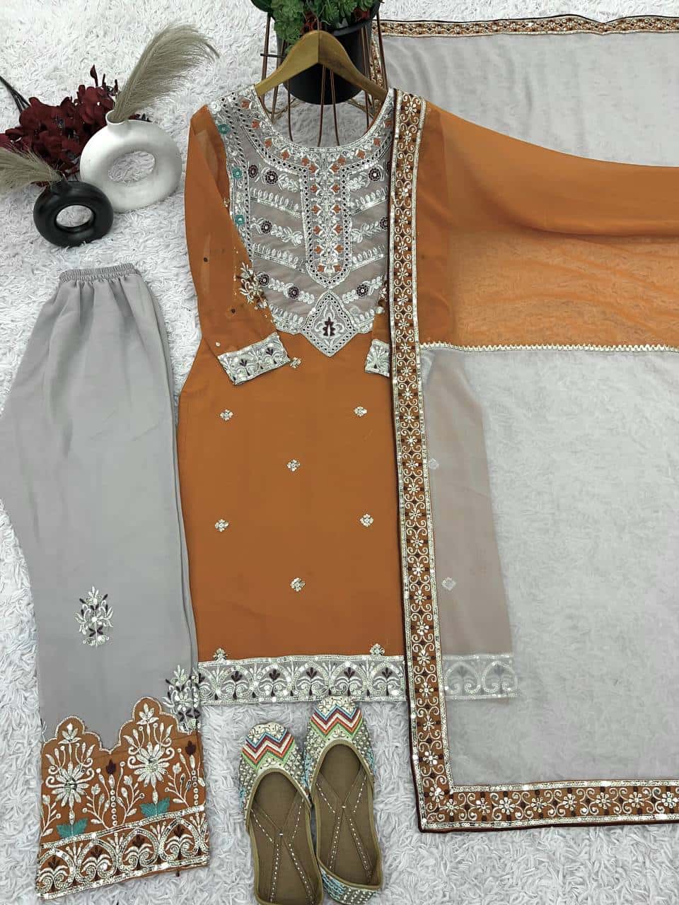 Faux georgette straight kurta salwar suit sets