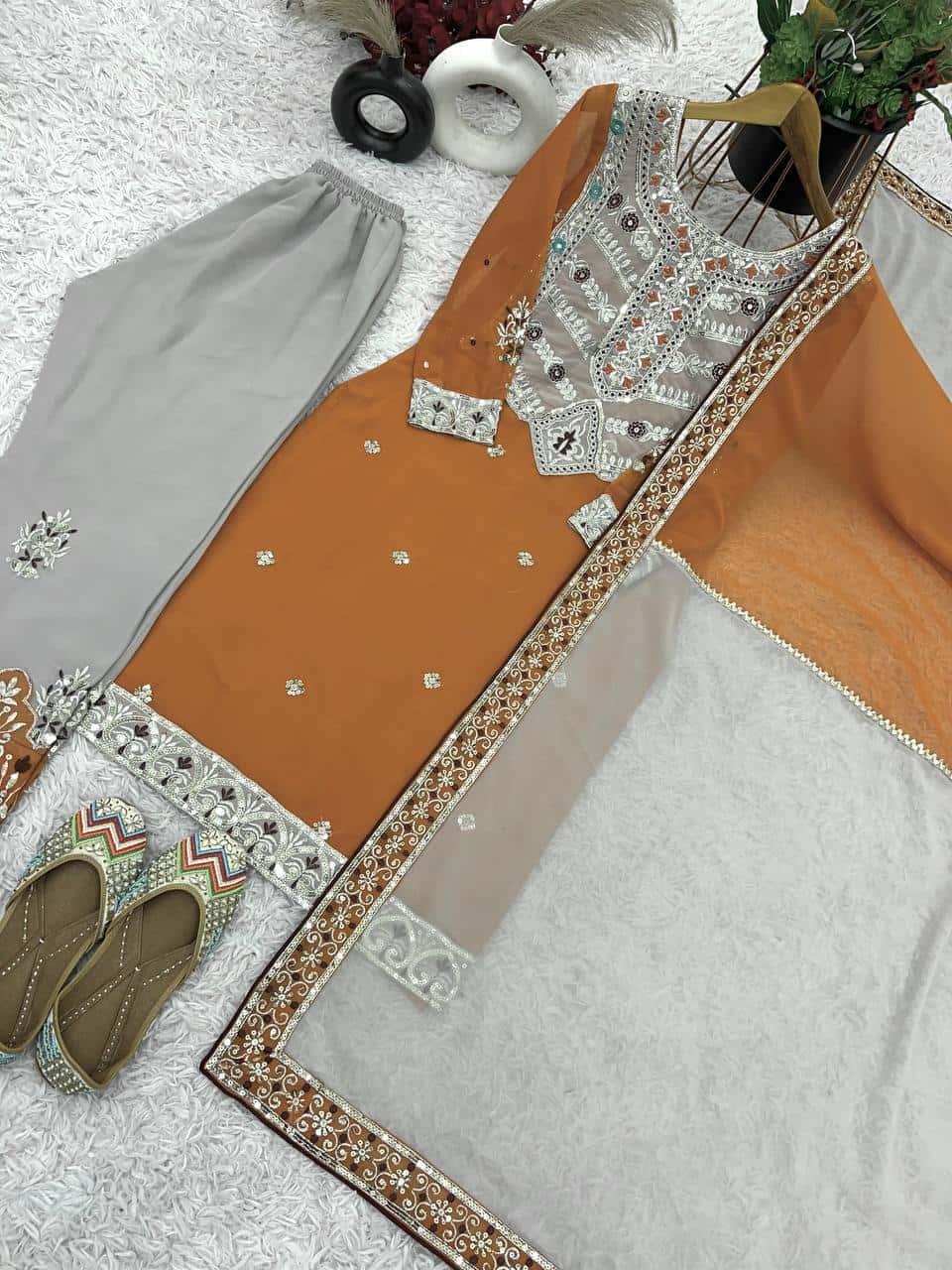 Faux georgette straight kurta salwar suit sets