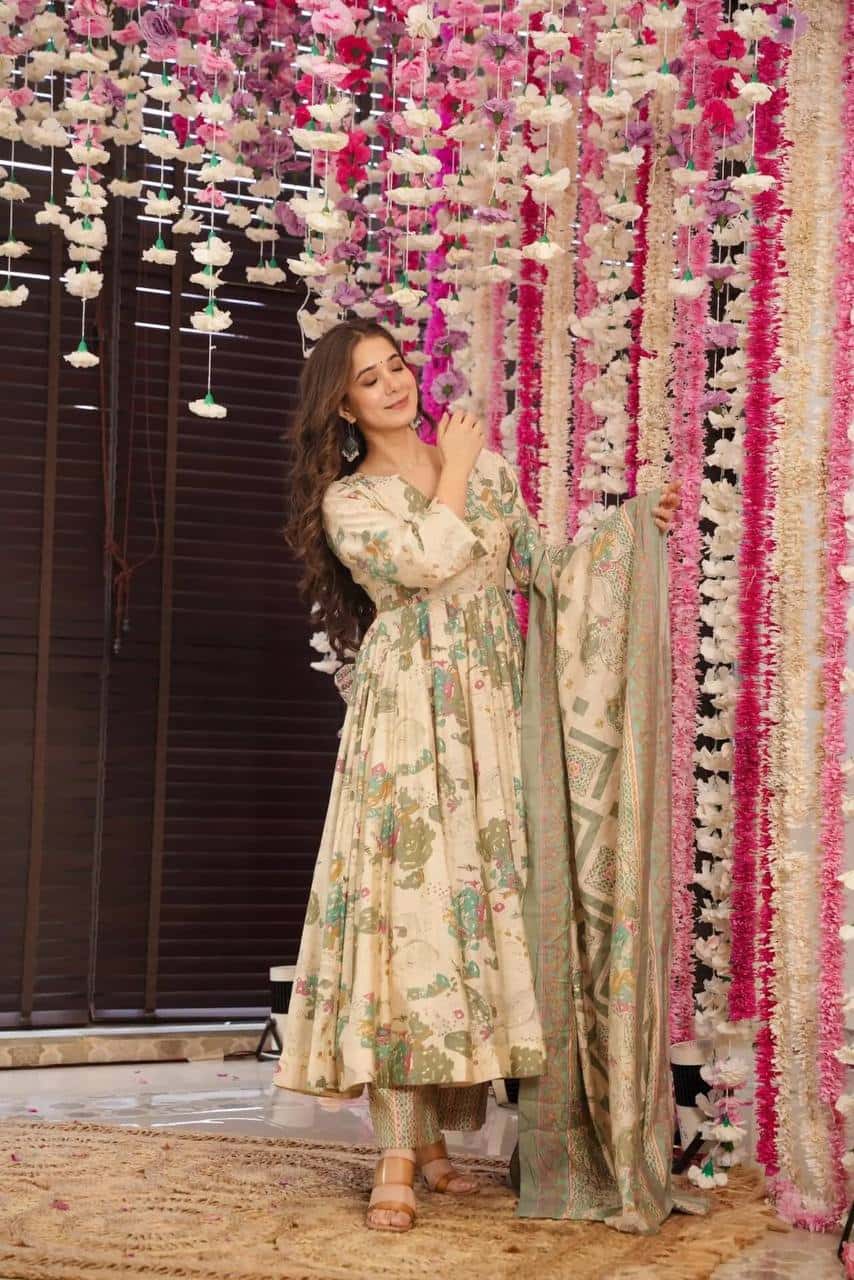 3 pc suit set for women,Soft cotton anarkali suit