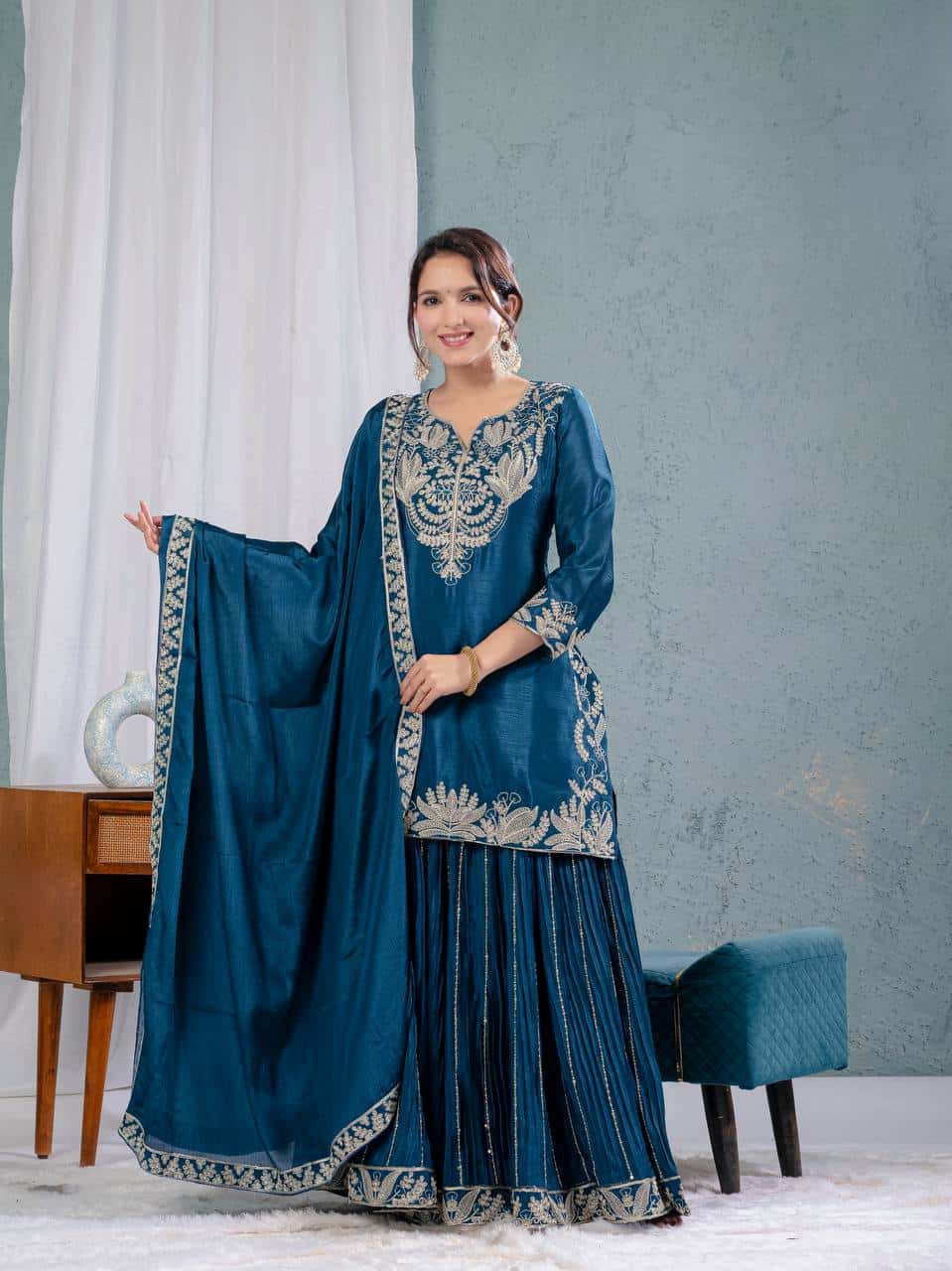Chinnon silk kurta sharara set for women for wedding wear