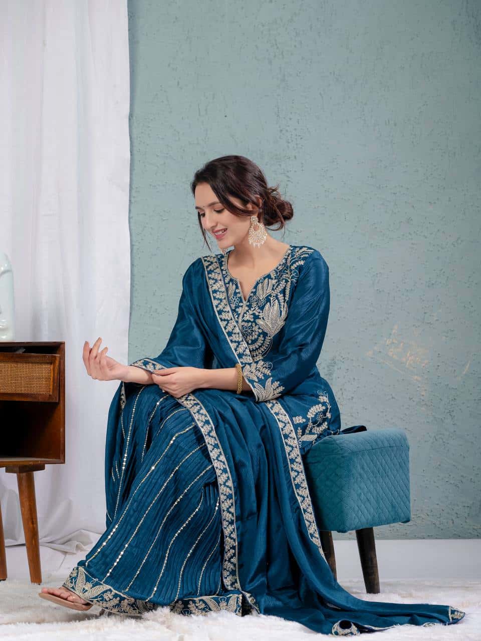 Chinnon silk kurta sharara set for women for wedding wear