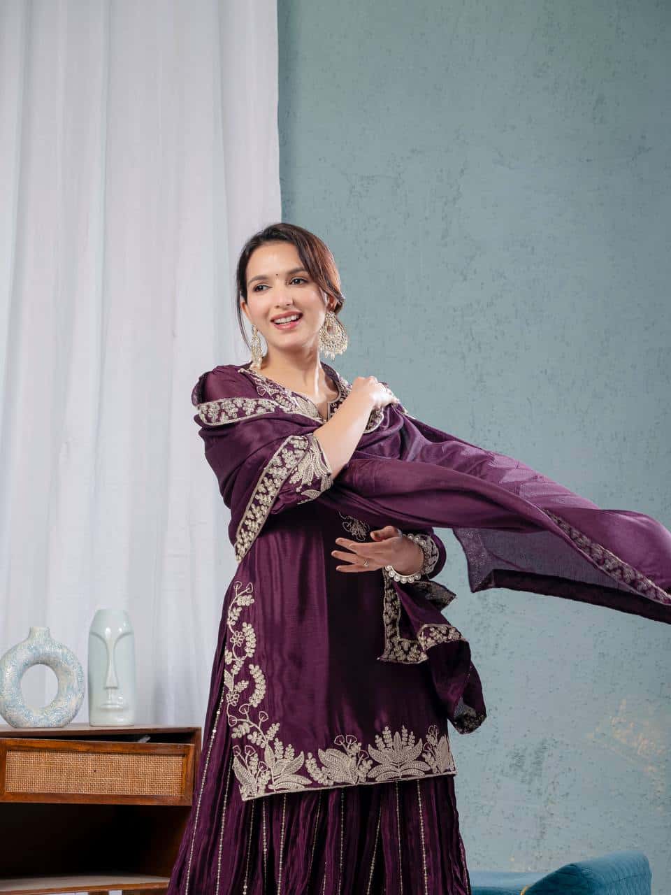 Chinnon silk kurta sharara set for women for wedding wear