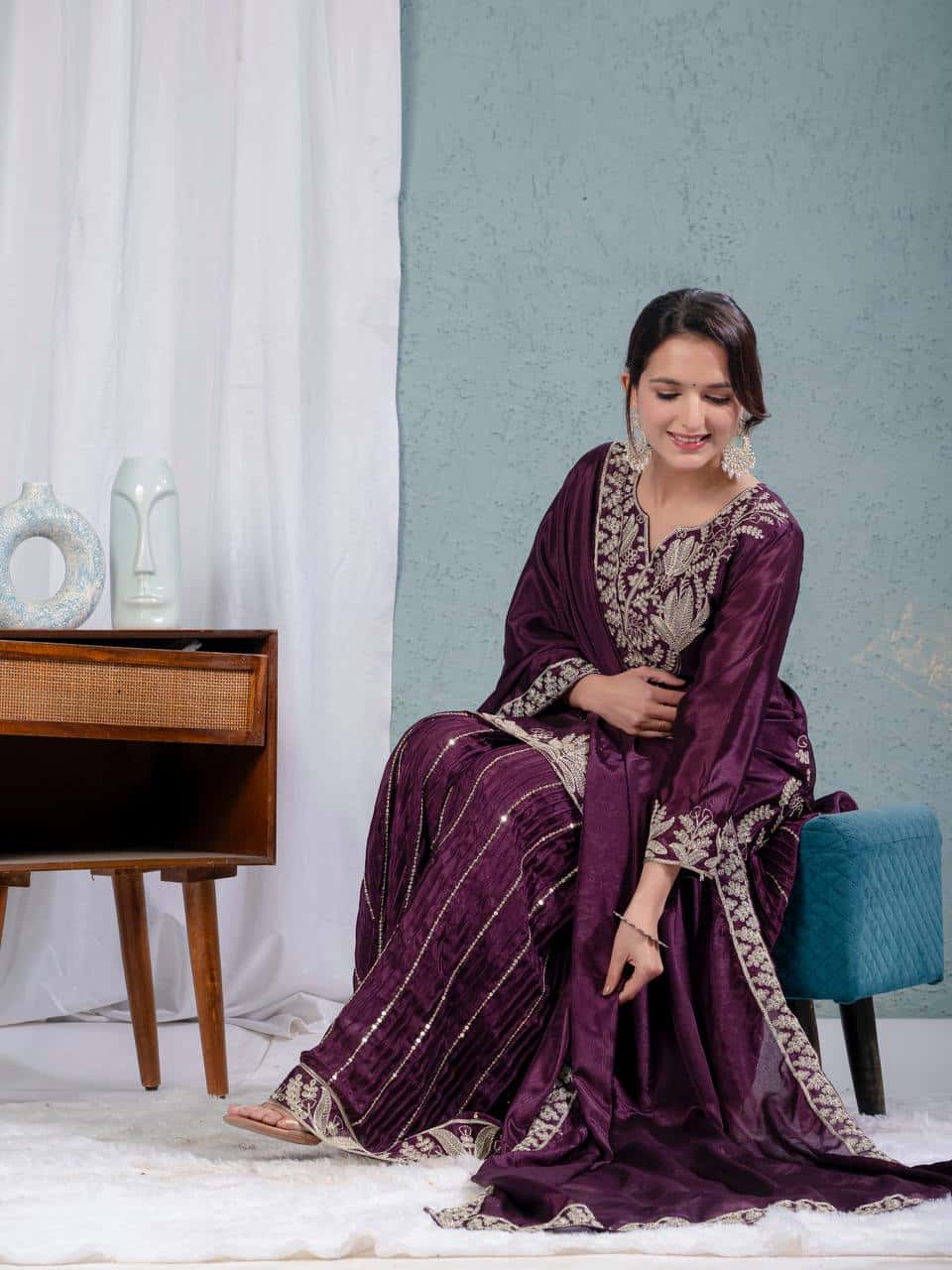 Chinnon silk kurta sharara set for women for wedding wear