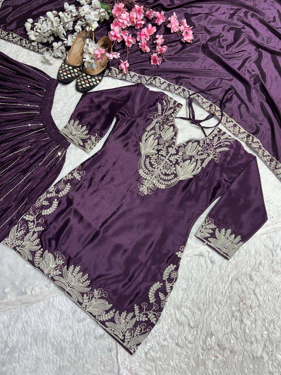 Chinnon silk kurta sharara set for women for wedding wear