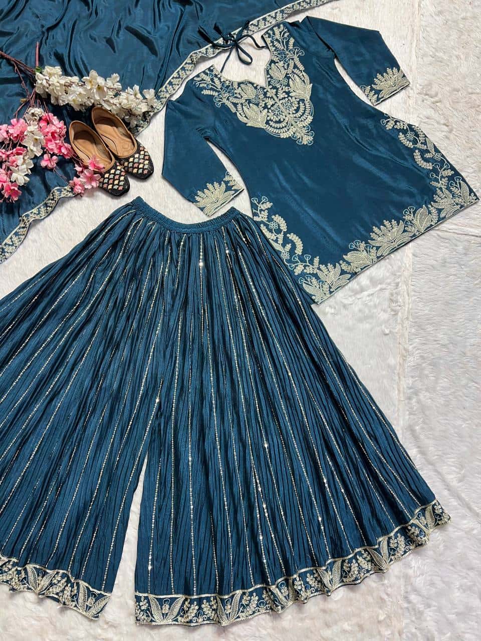 Chinnon silk kurta sharara set for women for wedding wear