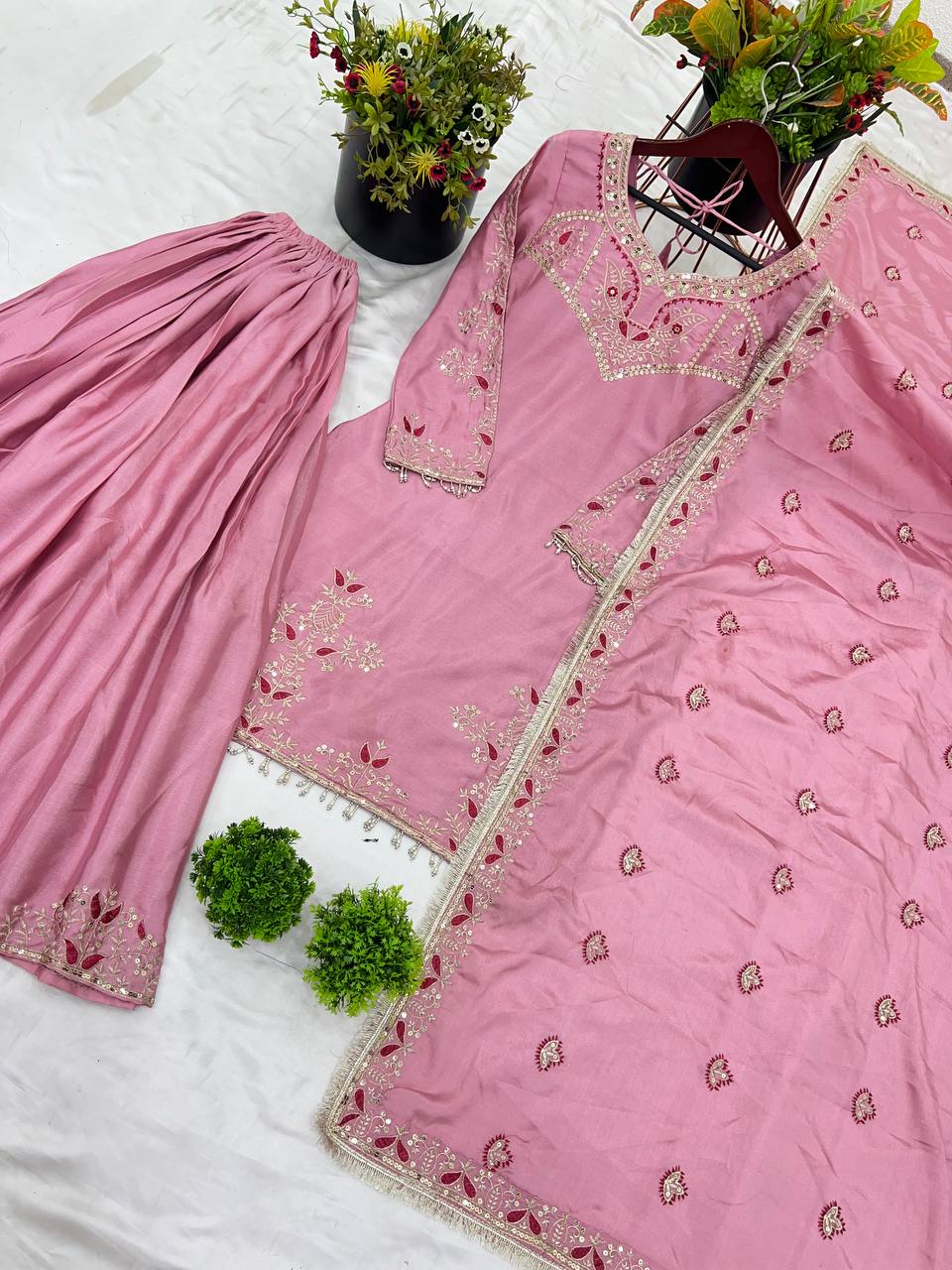 Designer silk readymade kurta palazzo with dupatta set