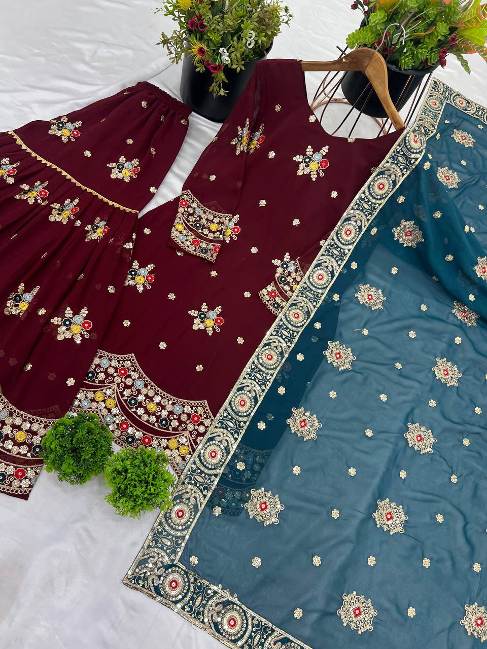 Party wear georgette kurta sharara with dupatta set