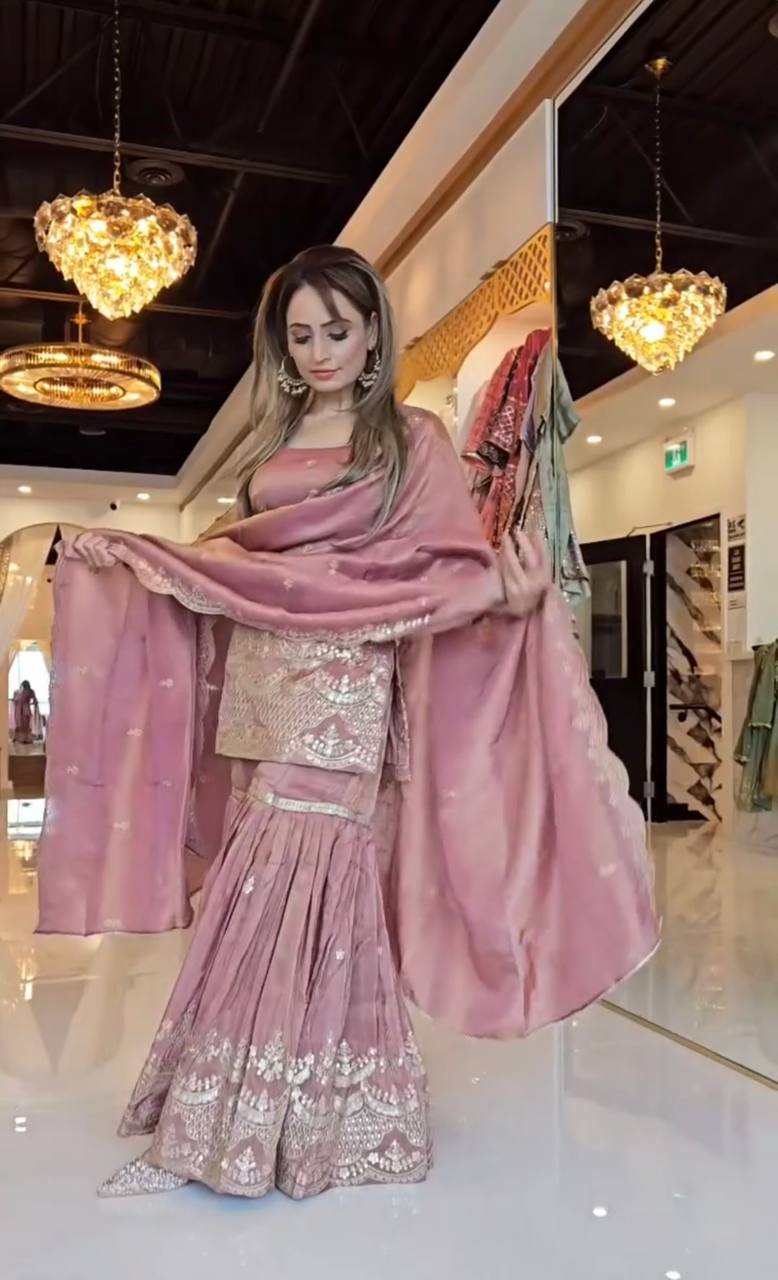 New Designer Party Wear Look – Top, sharara, and Dupatta with Heavy Embroidery Work