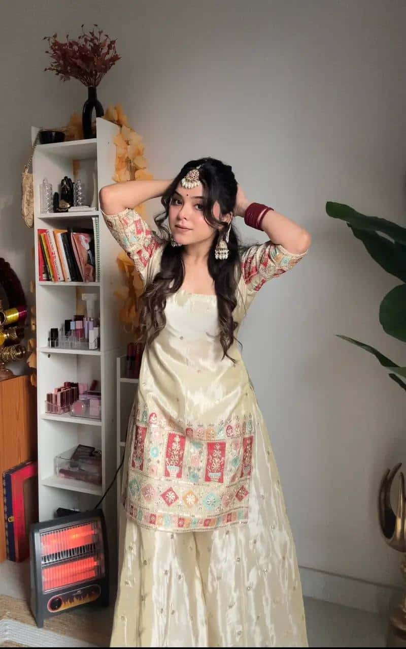 Presenting New Heavy Embroidery Sequence Work Top-Gharara And Dupatta Set Fully Stitched Ready To Wear Collection
