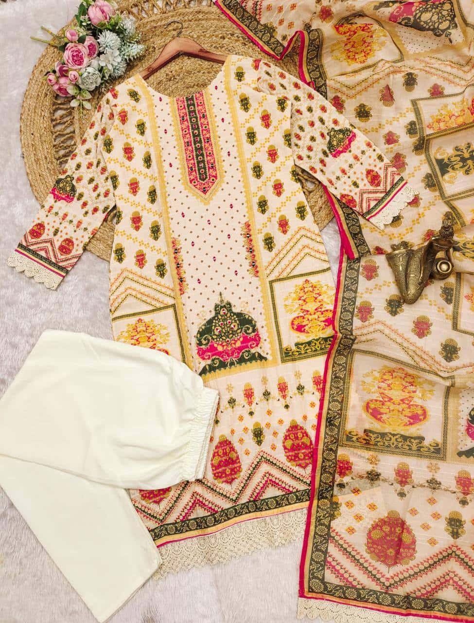 Cotton suit sets with chanderi fabric dupatta