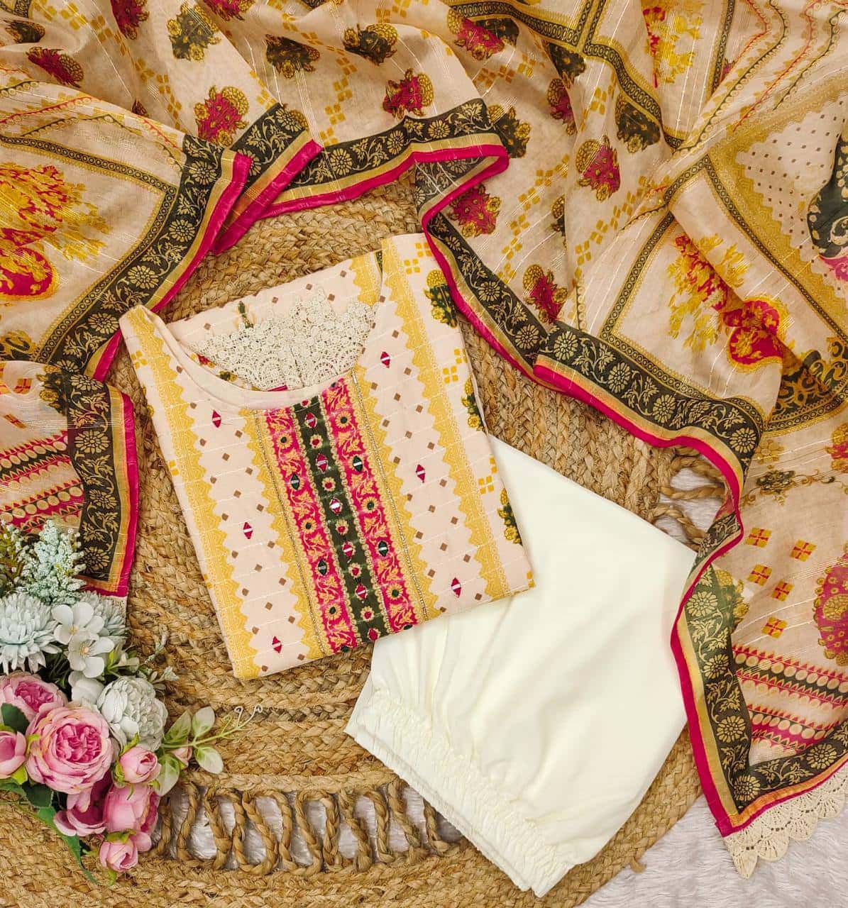 Cotton suit sets with chanderi fabric dupatta