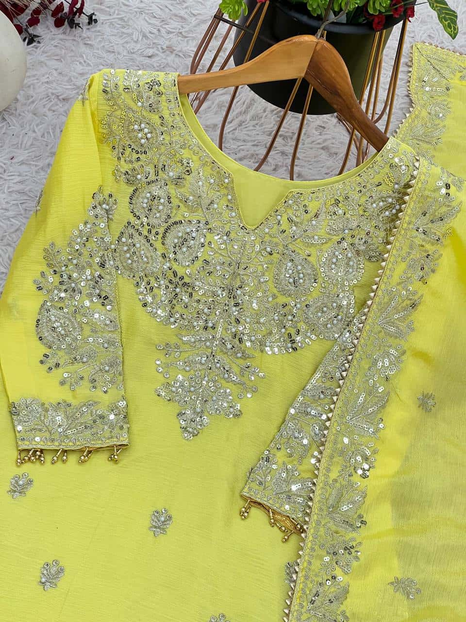 New Heavy Embroidery Sequence Work Top-Gharara And Dupatta Set Fully Stitched Ready To Wear Collection