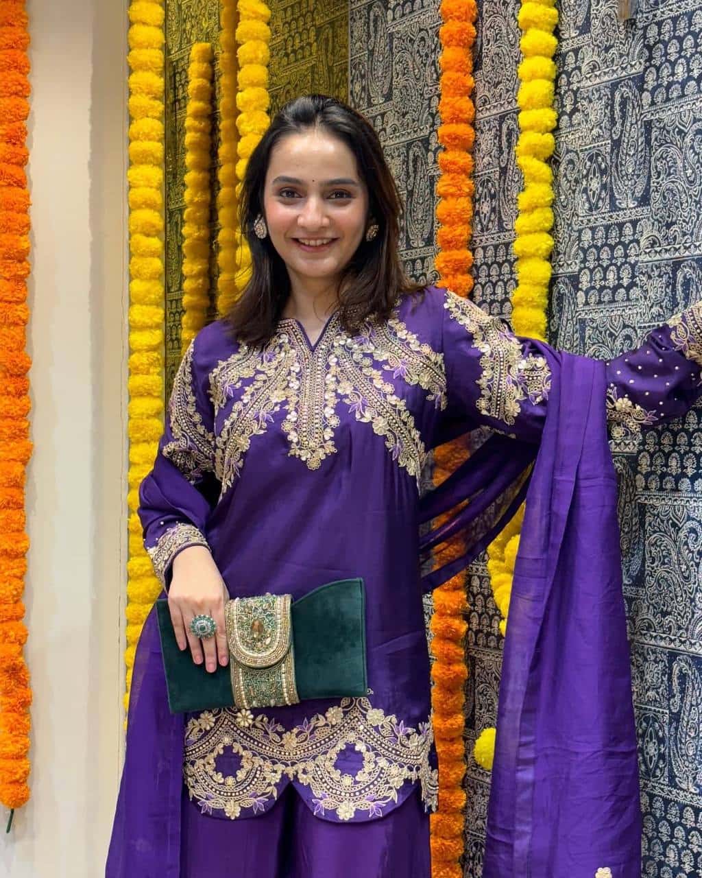 Heavy Chinon Silk with intricate 3mm sequin and coding dori embroidery suits