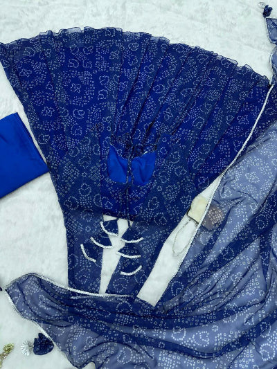 Blue Georgette Bandhani Print Anarkali Suit Set