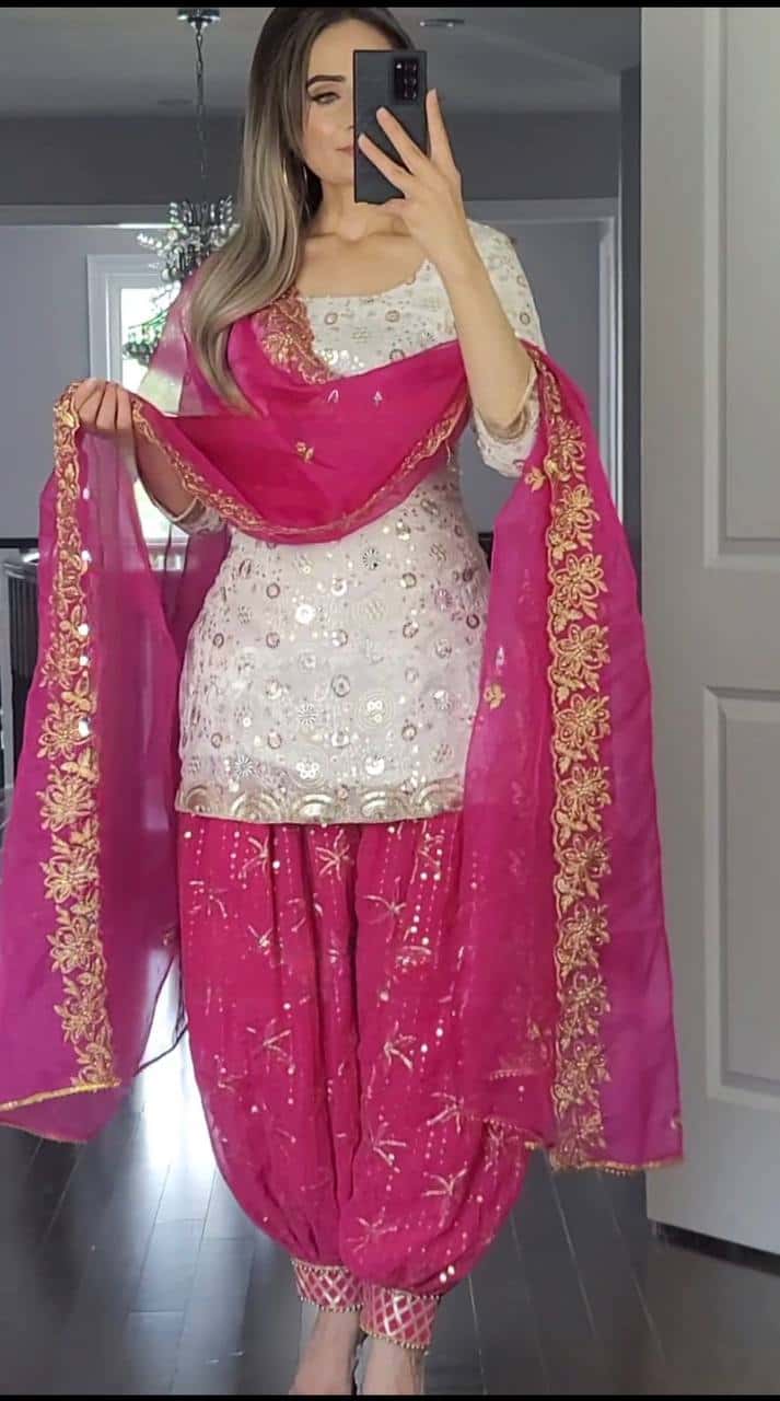 Beautiful Georgette Kurta Dhoti Punjabi Suit