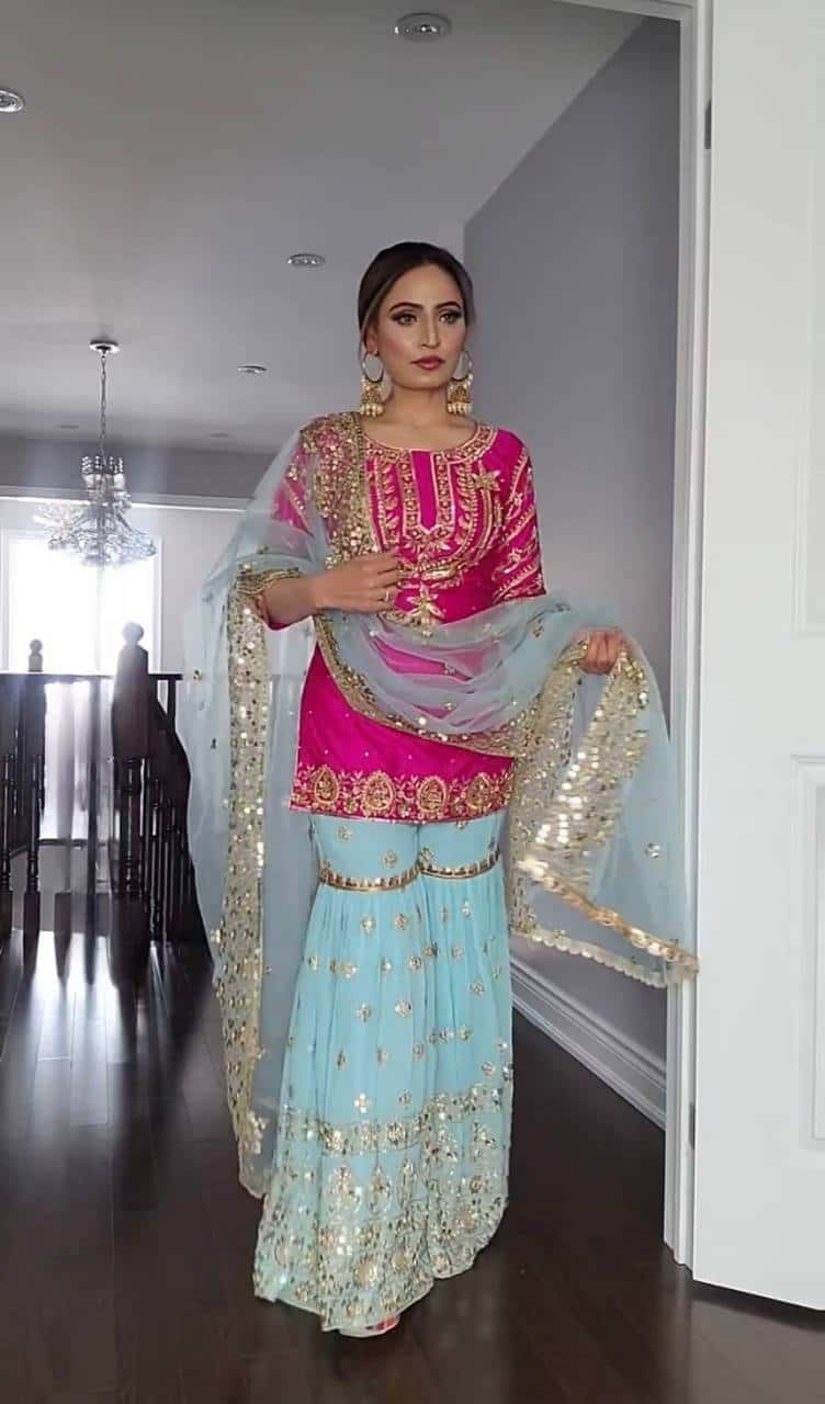 Faux georgette embroidery work stitch readymade salwar suit