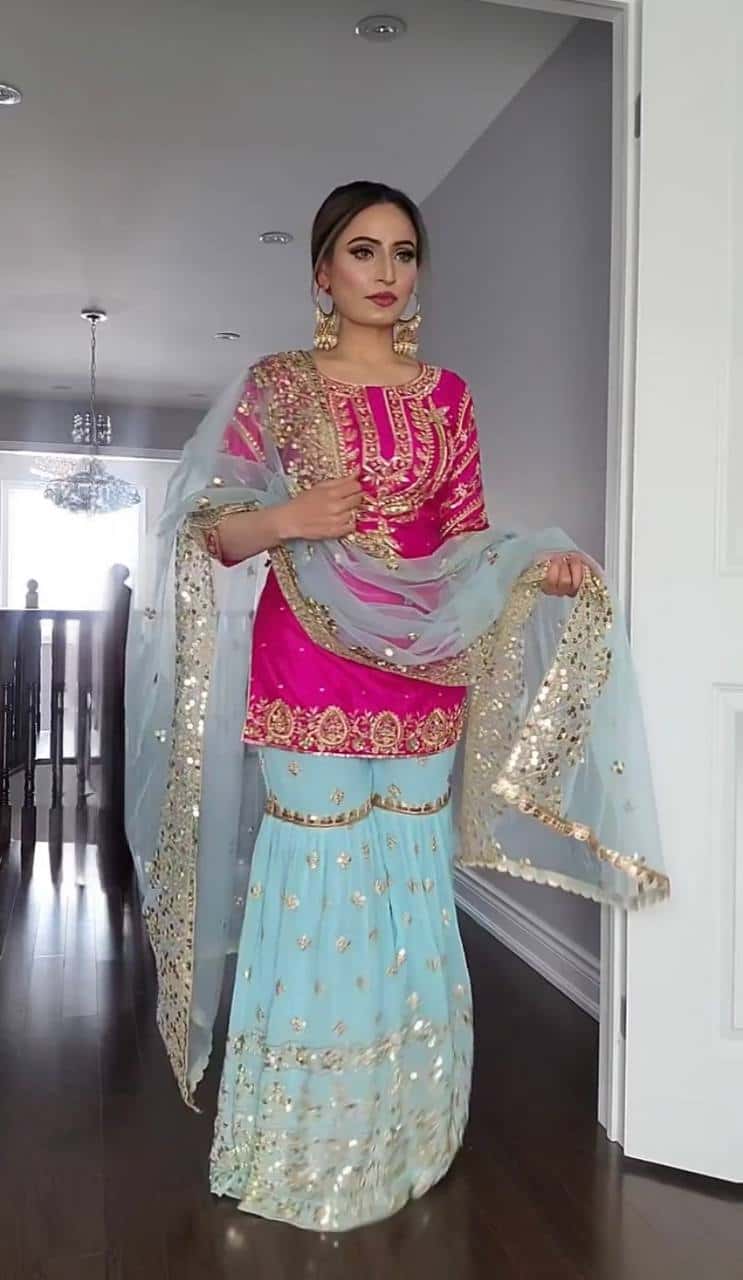 Faux georgette embroidery work stitch readymade salwar suit