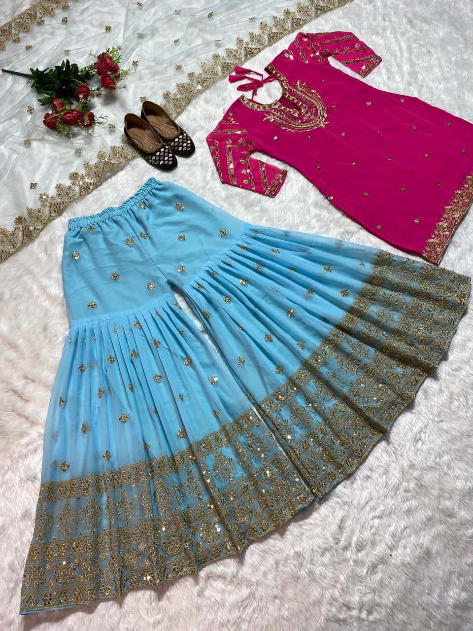 Faux georgette embroidery work stitch readymade salwar suit