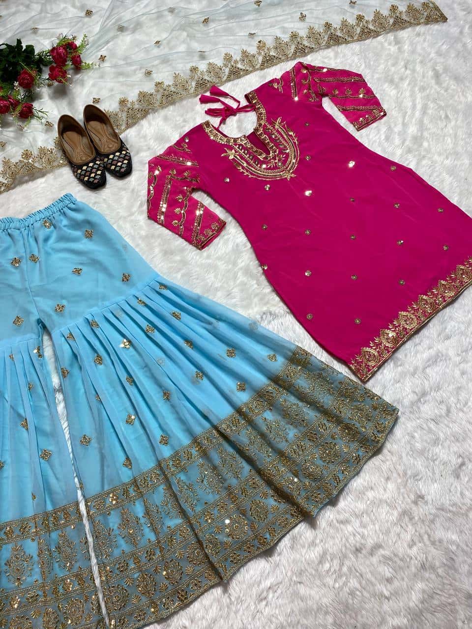 Faux georgette embroidery work stitch readymade salwar suit