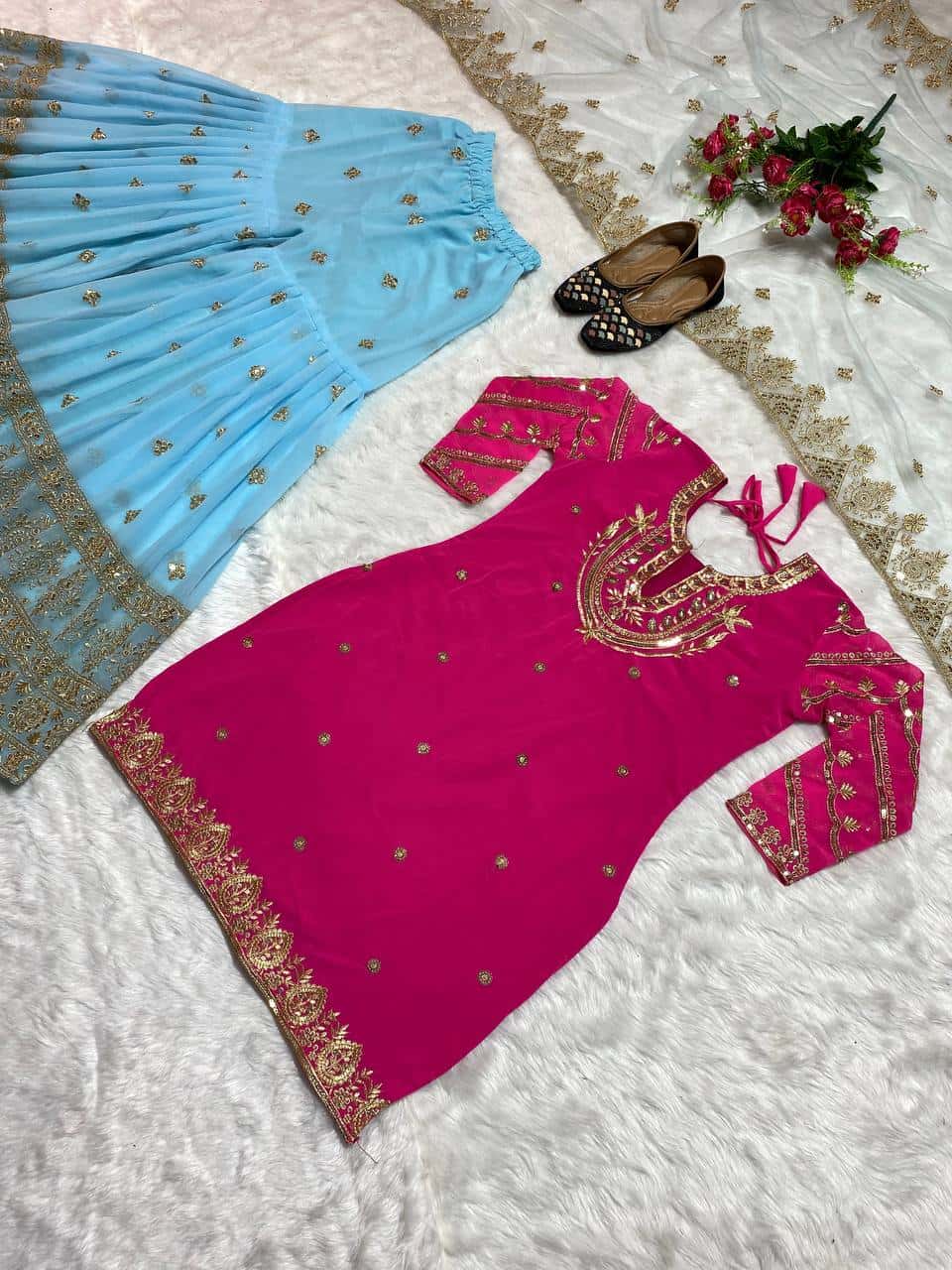 Faux georgette embroidery work stitch readymade salwar suit