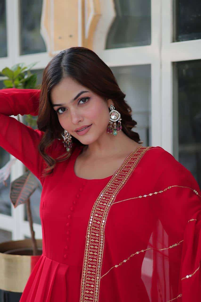"Elegantly Embellished Faux Blooming Sequin Gown with Dupatta – Perfect for Festive Occasions"