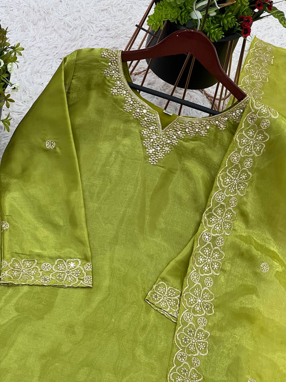 Latest designer silk hand embroidered short kurta palazzo with dupatta sets