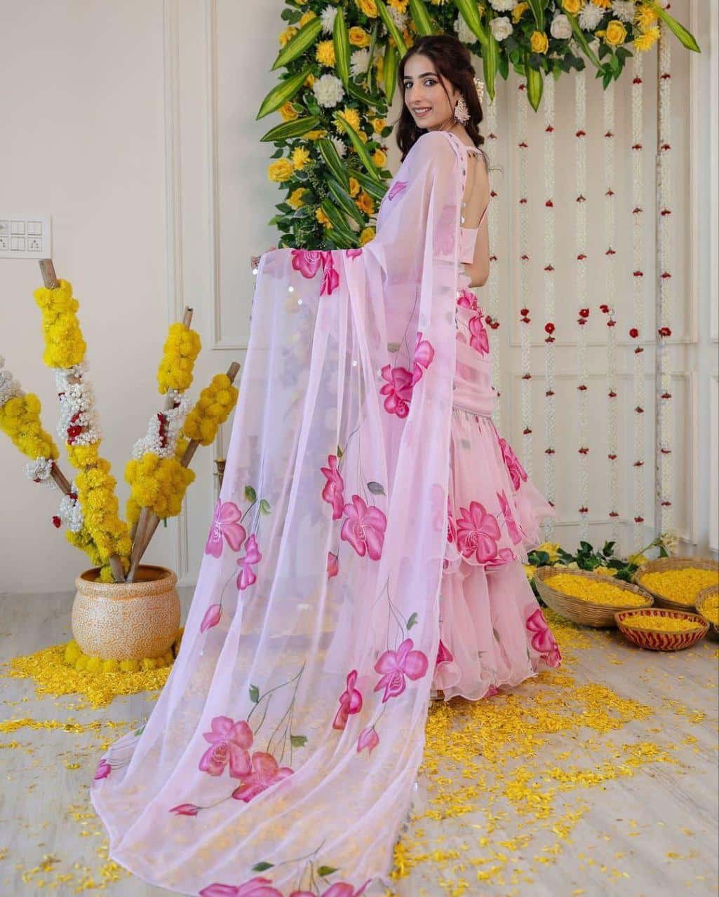 Tabby Silk with digital print work Saree