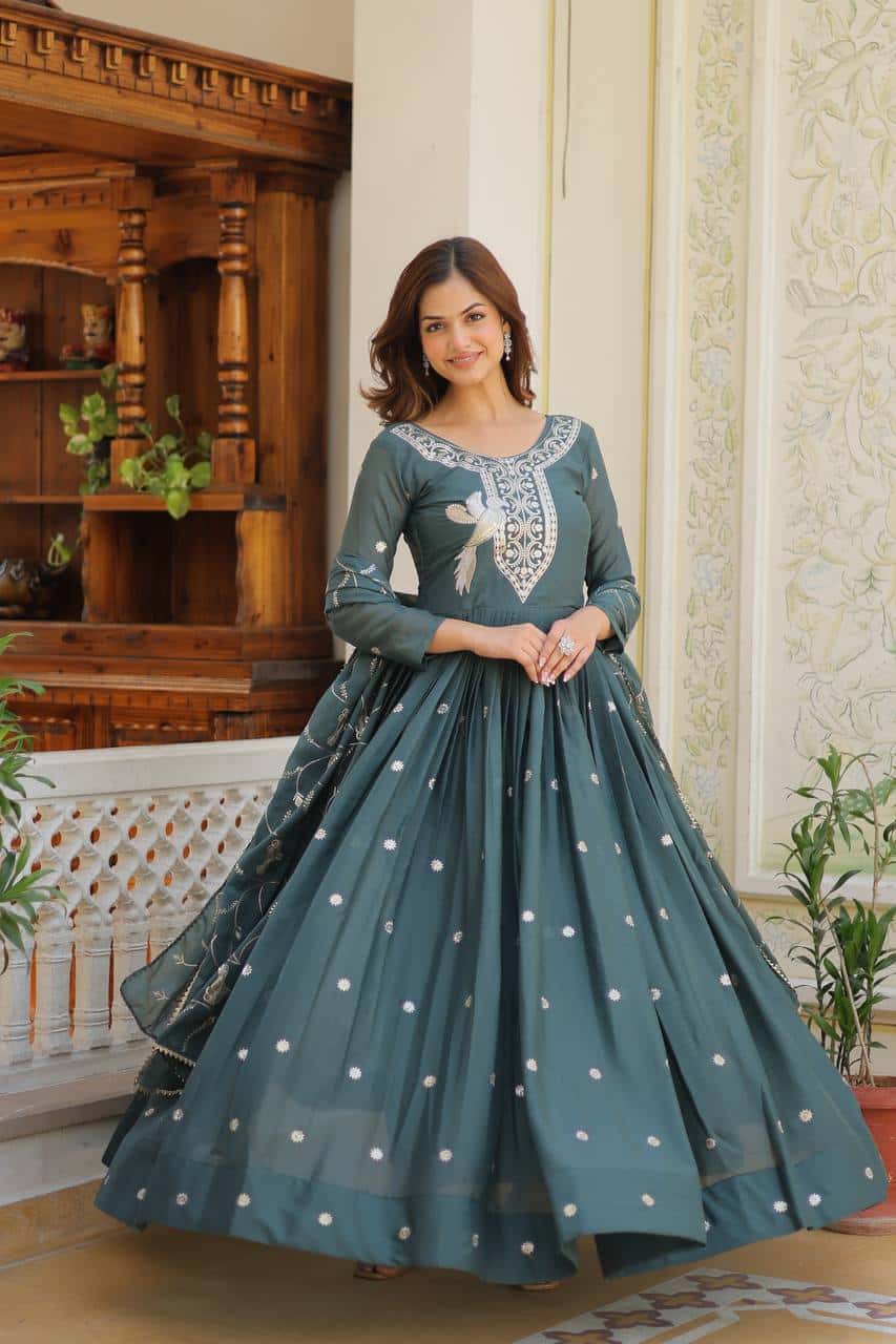 Hand embroidered designer gown with dupatta sets