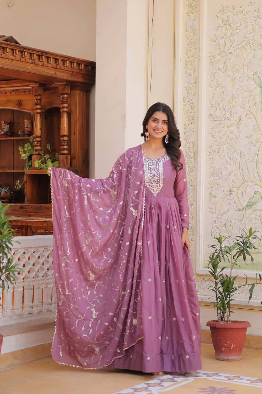 Hand embroidered designer gown with dupatta sets