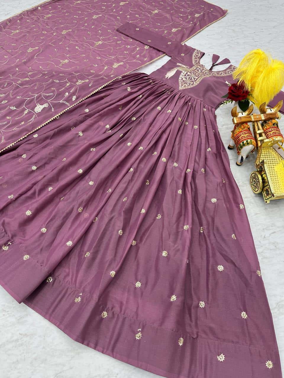 Hand embroidered designer gown with dupatta sets