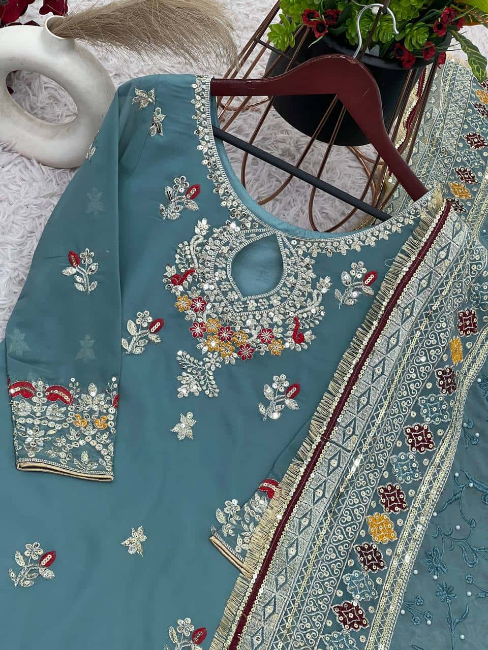 Heavy Faux Georgette Kurta and Sharara with Dupatta Set